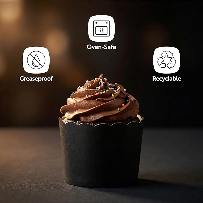 Restaurantware Baking Cups 200 Pack of 6 oz Paper Cupcake Liners Greaseproof Scalloped Oven-Safe Elegant Dessert Muffin Cups Disposable for Parties