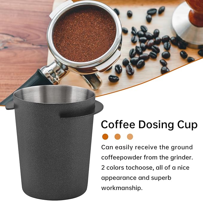 Coffee Dosing Cup 51mm, Espresso Coffee Dosing Cup, Stainless Steel Dosing Cup Compatible with All 58mm Portafilter,Coffee Powder Cup, Coffee Powder Feeder (1, Black, 51mm)