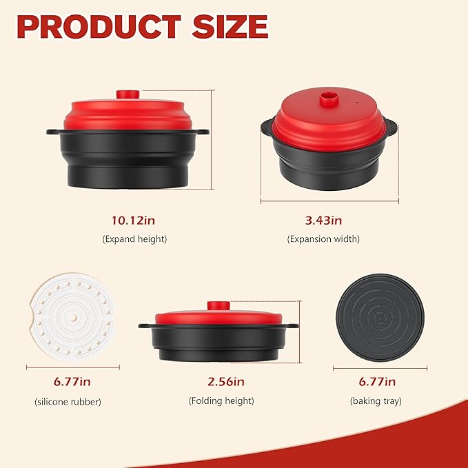 Microwave Steamer for Vegetables | Microwave Grill Pan & Steamer Bowl | Microwave Silicone Cookware | Microwave Popcorn Popper | Dishwasher Safe