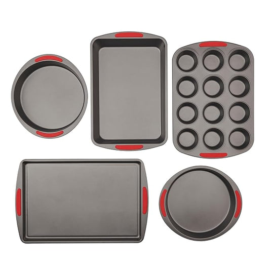 GoodCook 5-Piece Mega Grip Nonstick Bakeware Set – Cookie Sheet Pan, 2 9” Round Cake Pans, 13” x 9” Bake & Roast Pan, 12-Cup Muffin Pan - Baking Supplies, Baking Pans Set