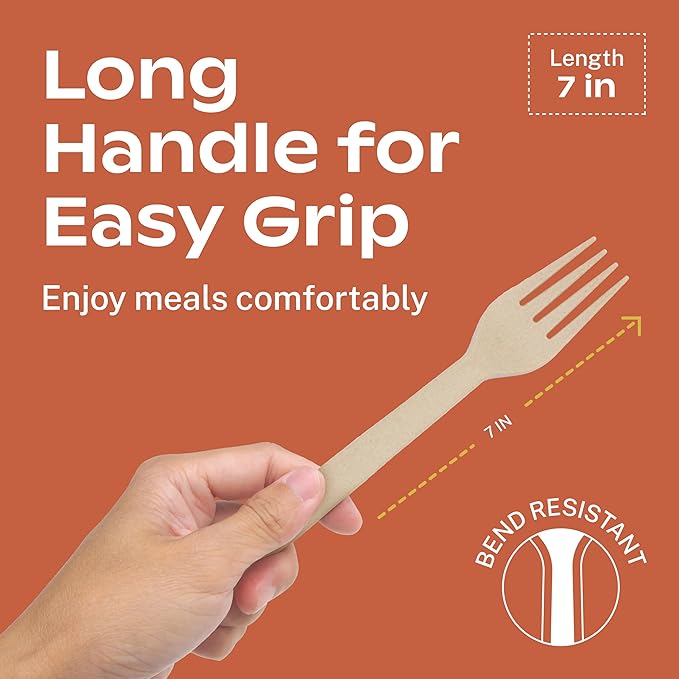 CORAL Light Brown 100% Compostable Knives - 120 Heavy Duty No Plastic Knives (7.0 inch) - Break Resistant with Smooth Edges, Ocean Friendly Alternative to Plastic Silverware - Biodegradable & Disposable Knives