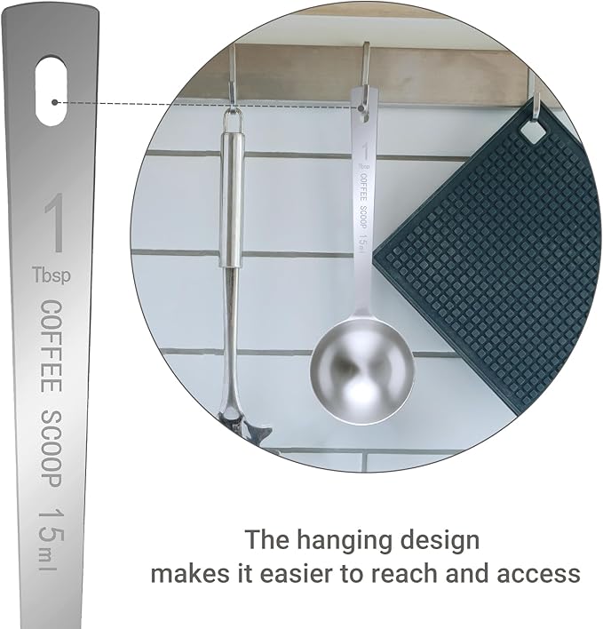 Flezoo 4Pcs Coffee Scoop Spoon - 1 Tablespoon 15ML Stainless Steel Long Handle Measuring Spoons for Ground Coffee, Loose Tea and Powder