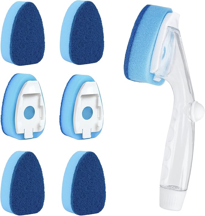 Dishwand Refills Soap Control Handle,6 Heavy Duty Dish Wand Sponge Heads,Non Scratch Scrubbers Replacement Refill Brush Dispenser,Dishwashing Scrub for Sink Stick Kits Dishwasher Cleaning Tool