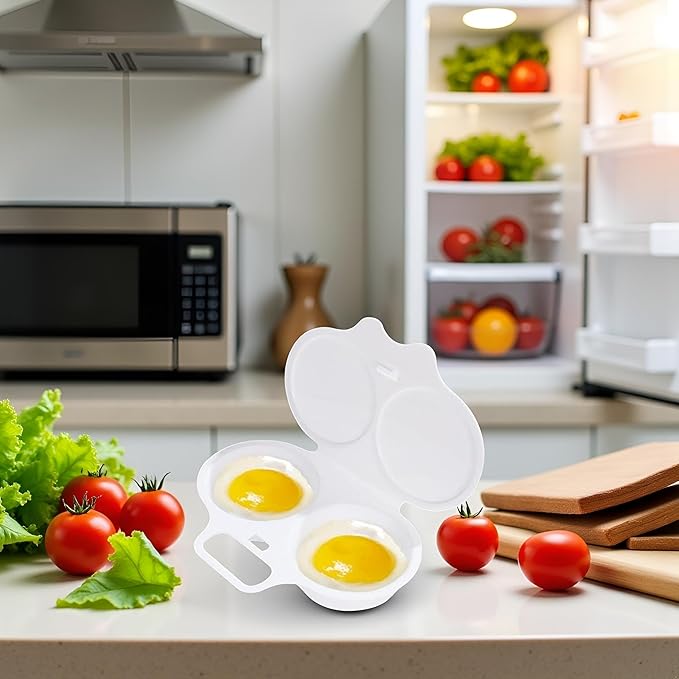 White Egg Poacher, Microwave Egg Boiler Poacher, Microwave Egg Poacher, 2 Cavity Nonstick Poached Egg Maker With Lid, Egg Cooker, Double Drain Poached Cups Specialty Cookware