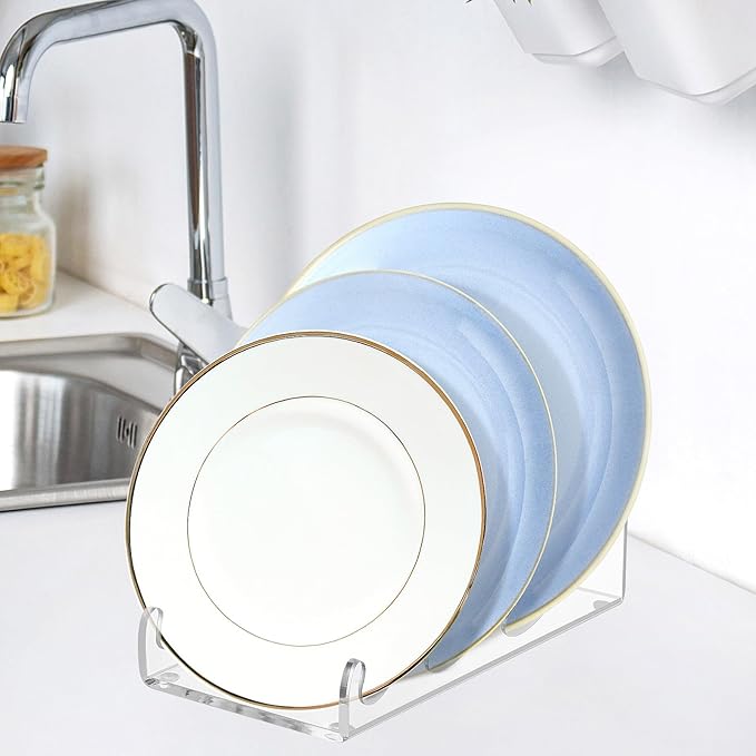 4 Pcs Acrylic 3-Tier Plate Display Stand,Clear Dinnerware Holder for China Platters Kitchen & Cabinet Organizer Rack for Tableware Display (3-Tier)