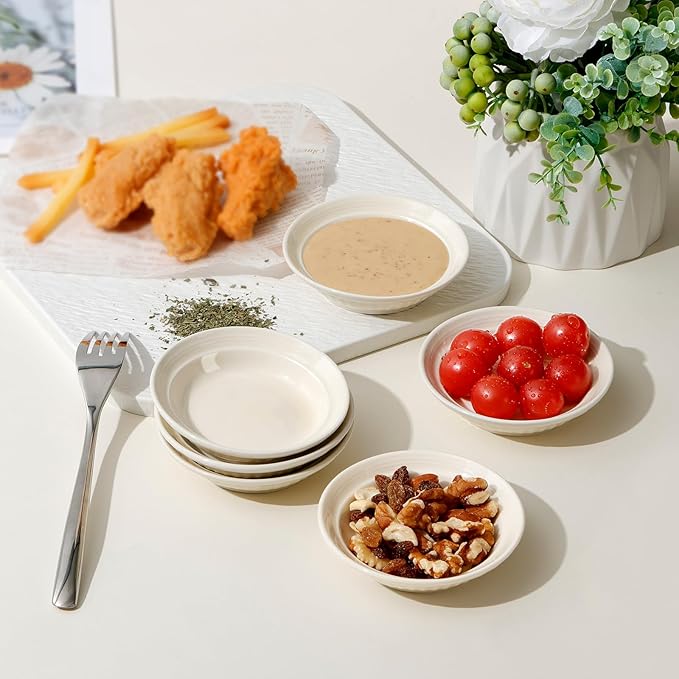 NUTRIUPS 3.9 inch Soy Sauce Dish Set of 6 White Dipping Bowls 2 oz Ceramic Small Bowls for Side Dishes