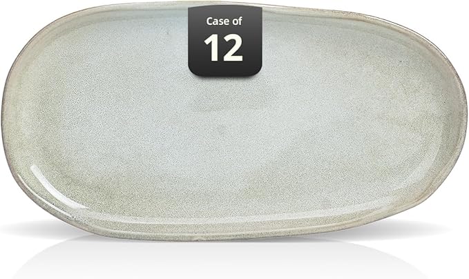 Organic Shape Restaurant Serving Tray 11.625 x 5.125", Commerical Grade Catering Stoneware Tray in Ir-regular Organic Shape, Chip & Scratch Resistant, Glossy Reactive Glaze Grey, Case of 12
