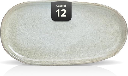 Organic Shape Restaurant Serving Tray 11.625 x 5.125", Commerical Grade Catering Stoneware Tray in Ir-regular Organic Shape, Chip & Scratch Resistant, Glossy Reactive Glaze Grey, Case of 12