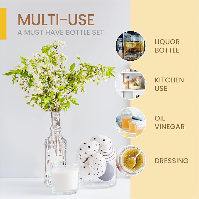 BULK PARADISE Decorative 6 Pack Clear Glass Bottles and Small Mini 12 Pack Clear Glass Bottles