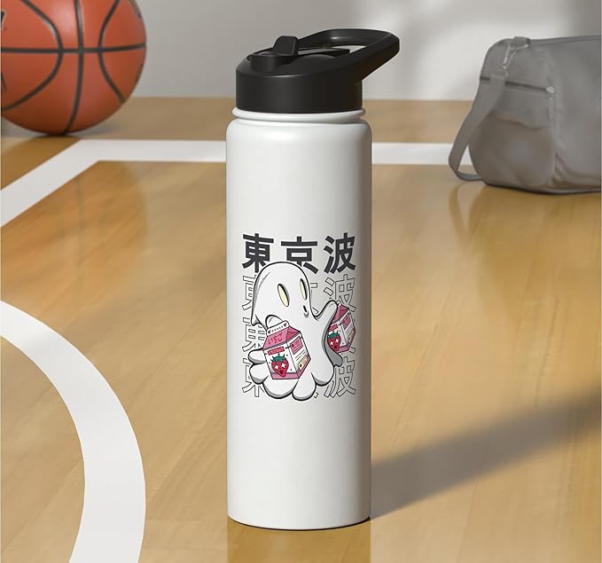 Kawaii Ghost Strawberry Milk Cartons Japan Boo Girls Anime Stainless Steel Insulated Water Bottle
