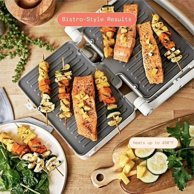 Panini Press Indoor Grill 1 2-in-1200W Non-Stick Removable Plates Sandwich Maker by Drew Barrymoree. (White Icing)