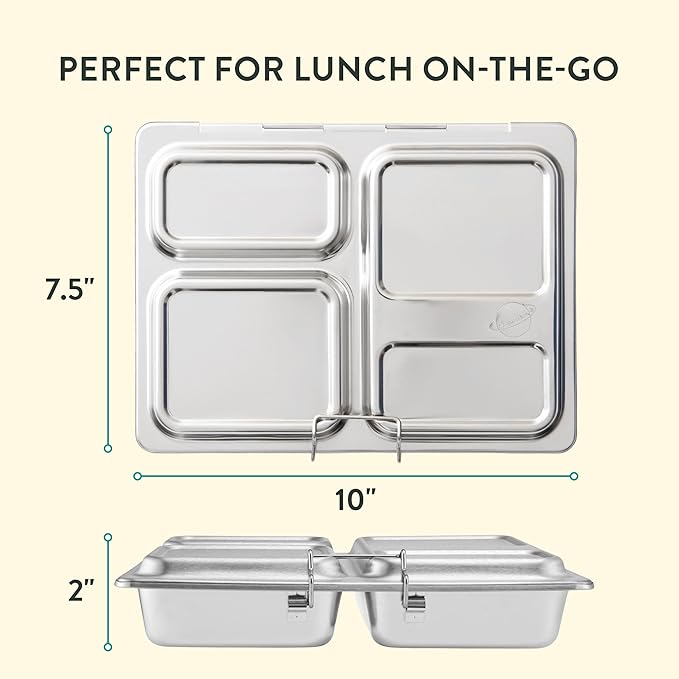 PlanetBox LAUNCH classic stainless steel bento lunch box with 3 compartments for adults and kids