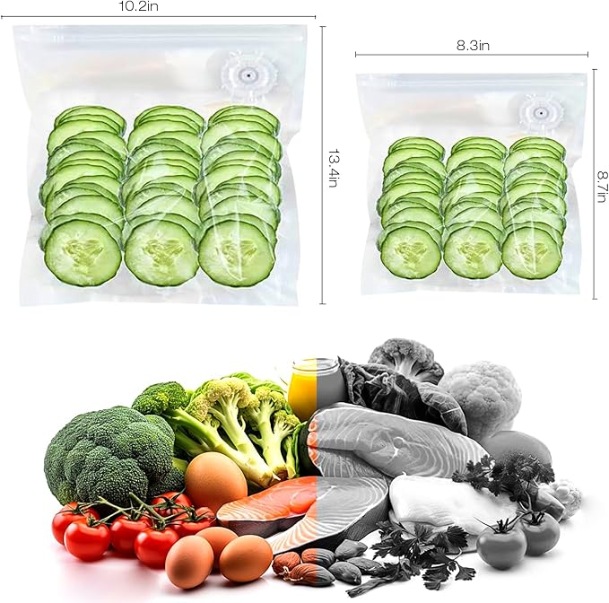 RAIN SPIRIT Reusable Vacuum Sealer Bags for Food, 40 Packs (20 Medium & 20 Small) BPA-Free Food Storage Bags, Leakproof Sous Vide Bags for Freezer, Microwave, Dishwasher Safe, Preserve Freshness