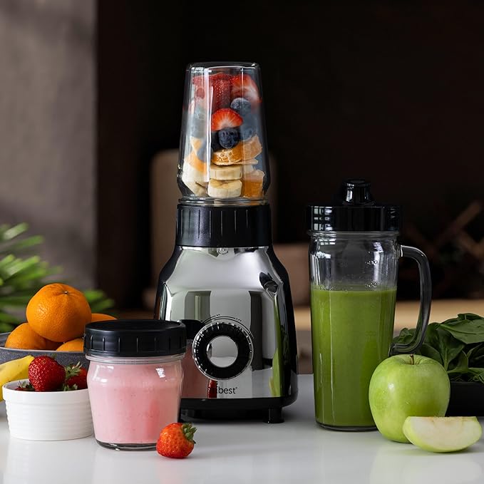 Tribest PBG-5050-A Portable Blender for Shakes and Smoothies with Glass Blender Cups, Chrome