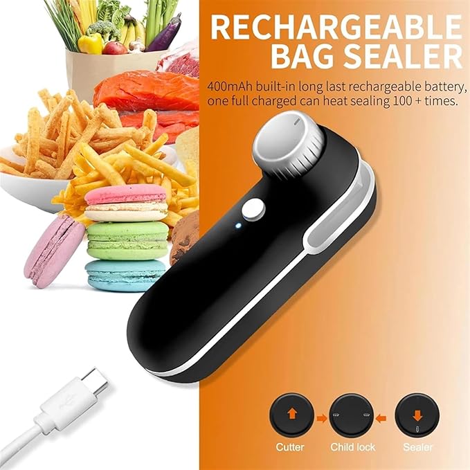 Mini Seale Portable 2-In-1 USB Rechargeable Mini Plastic Bag Heat Sealer In Black And White(2 Pack White)