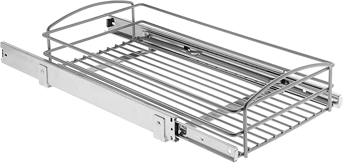 Knape & Vogt RS-MUB-11-FN 5 in. H x 12 in. W x 20 in. D Multi-Use Pull-Out Basket Cabinet Organizer in Silver