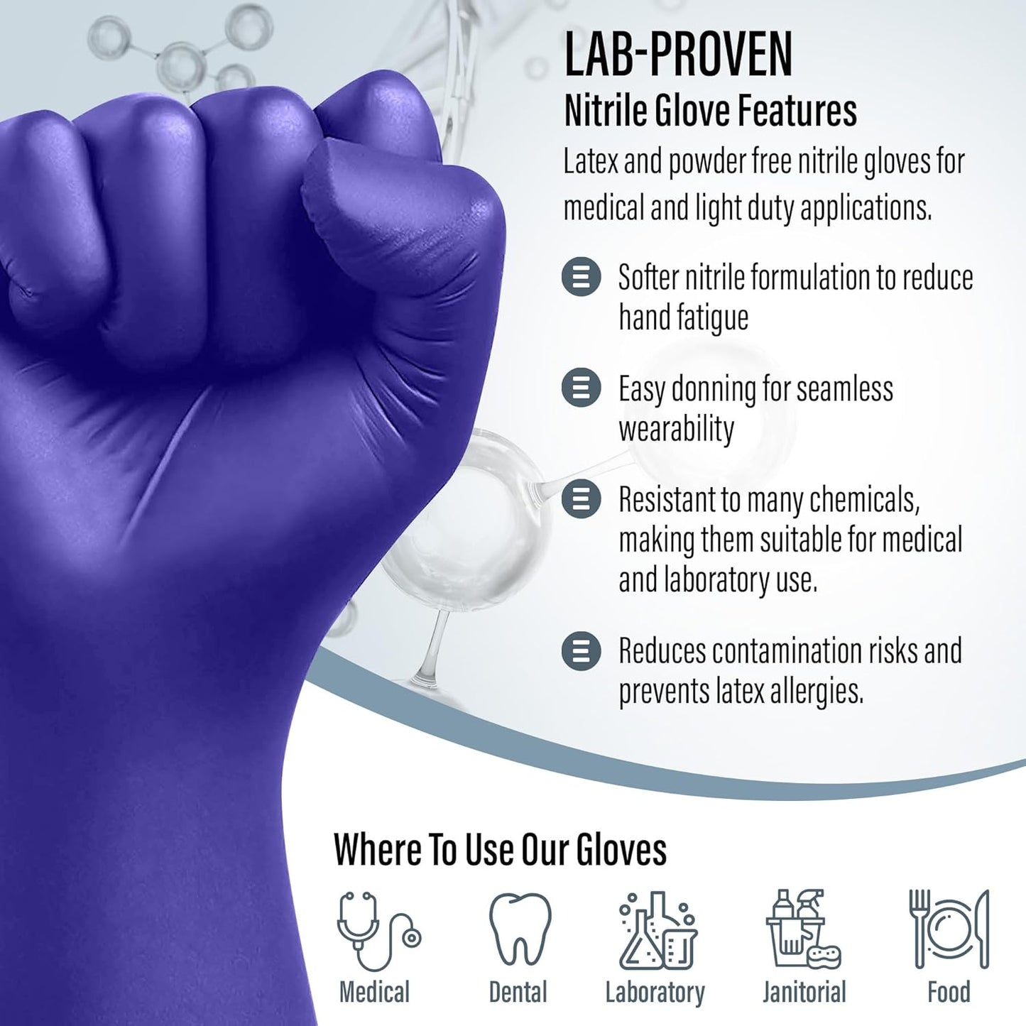 EnSure Nitrile Exam Gloves, Powder-Free, Latex-Free, Chemo Rated, Non-Sterile, Light Duty, Textured Tips, Medical, Surgical, Food Safe, Cleaning, Dental, Lab Use - 3 Mil (Large, 2000 Count)