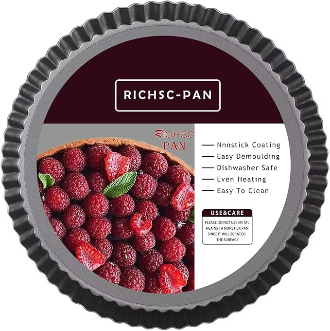 RICHSC-PAN Tart Pan 10 Inch Tart Pan Carbon Steel Round Non-Stick Pan Quiche Pan with Removable Chassis for Mousse Cakes, Kitchen Reusable Baking Tool with A Depth of 1.18 Inches.