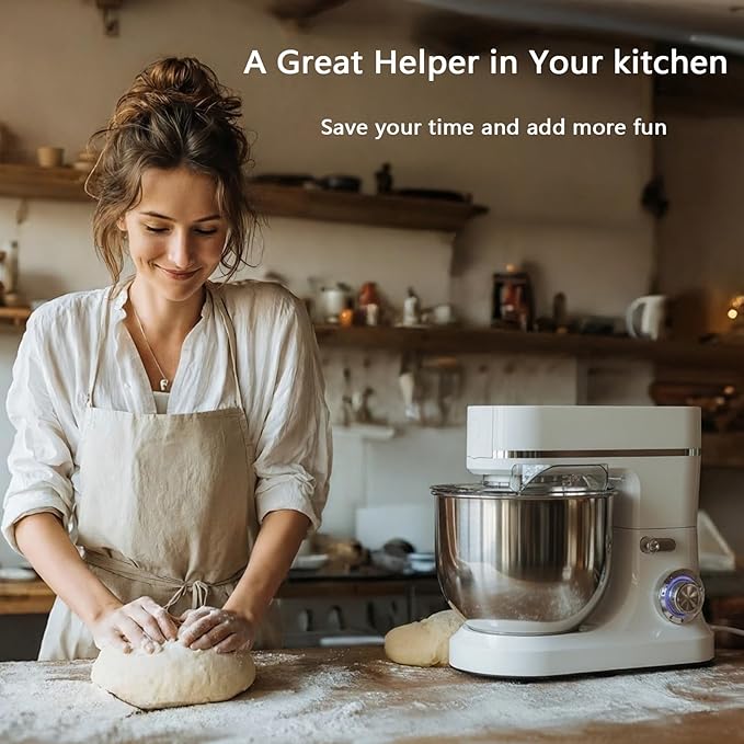 800W Stand Mixer 8 QT kitchen Dough Mixers 6+P Adjustable Speed Electric Household Mixers With Bowl,Dough Hook,Whisk And Beater For Baking,Pizza，Cake And Most Home Cooks