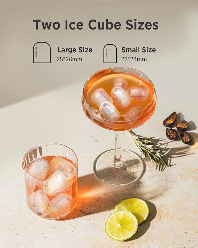 Silonn Countertop Ice Maker, 9 Ice Cubes in 6 Mins, 26 Lbs in 24 Hrs, Compact Ice Machine with Ice Basket & Scoop, 2 Ice Sizes Self-Cleaning Ice Maker for Home/Party/Office, Stainless Steel
