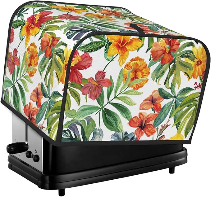 Tropical Flowers Covers for 4 Slice Toasters,Cute Country Bread Machine Cover with Handle,Washable Stain Resistant Kitchen Small Appliance Cover Dining Decor
