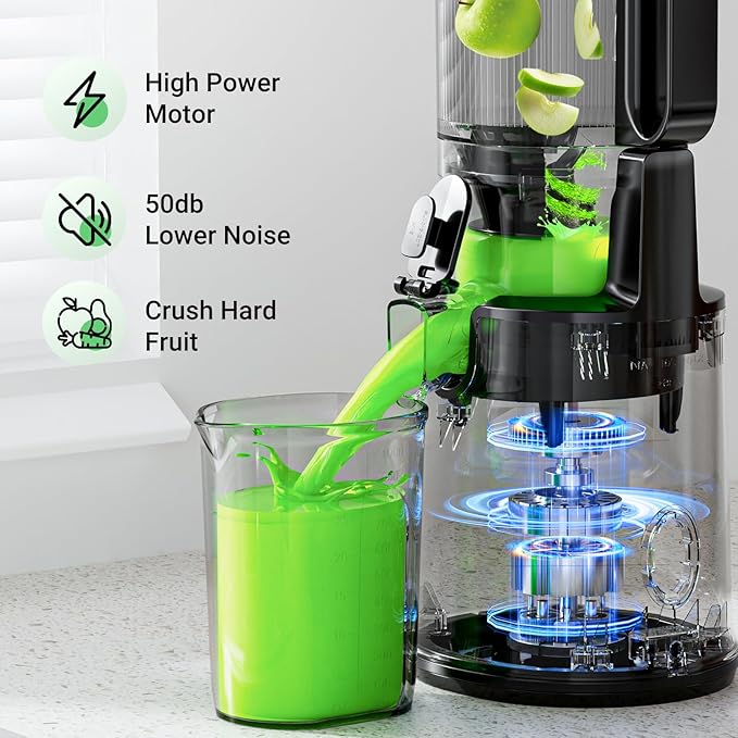 Aeitto Juicer Machines, 5.3" Extra Wide Mouth, Cold Press Juicer, Easy to Clean, Fit Whole Vegetables & Fruits, Professional Juice Extractor Machine,Self Feeding, High Juice Yield