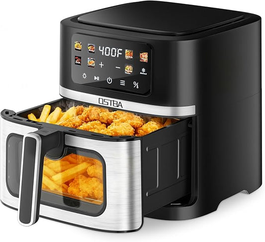 OSTBA 8.5QT Large Air Fryer with Visible Window, 1700W Single Basket Air Fryer, Clear View Nonstick Basket, Digital Touchscreen, 8 Presets, Auto Shutoff, Dishwasher Safe