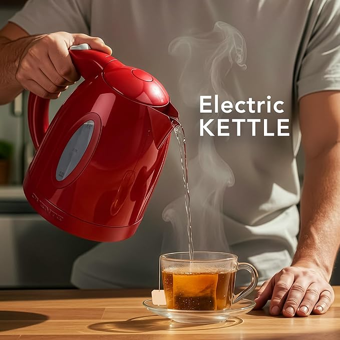 OVENTE Electric Kettle, 1.7L Fast Boiling Water Heater for Coffee or Tea, BPA Free with Water Level Gauge, Auto Shut-Off, Boil-Dry Protection, Indicator Light and Removable Filter, Red KP72R