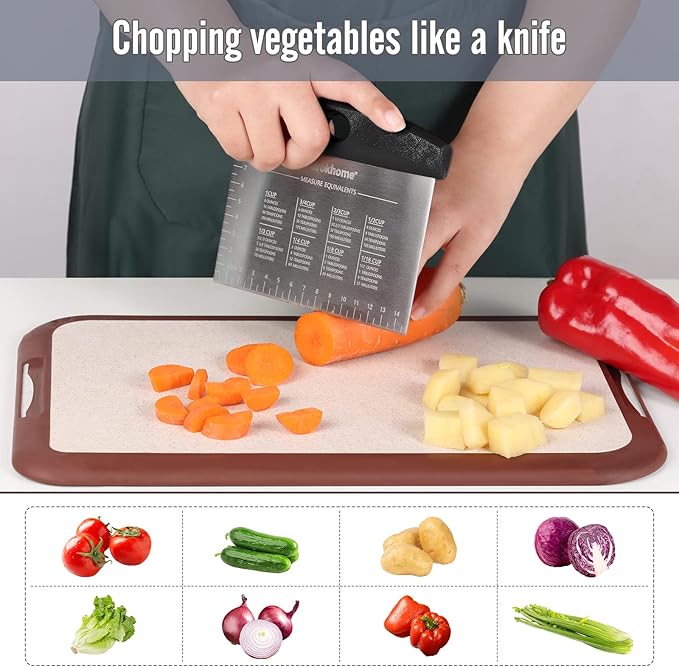 Silicone Baking Pastry Mat with Dough Cutter, Ourokhome Extra Thick Kneading Rolling mat with Measurement and Conversion Ourokhome Stainless Steel Pizza Cutter for Kitchen Baking