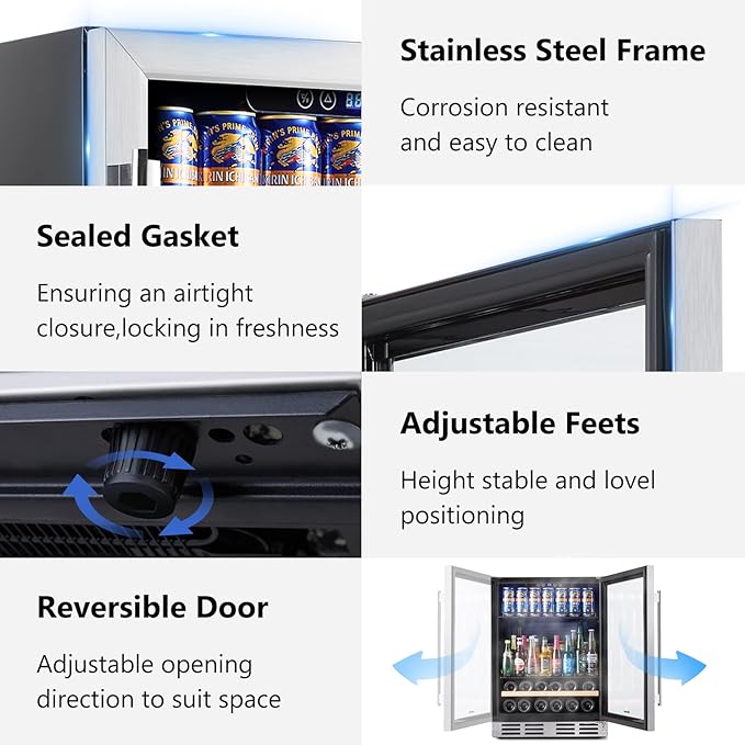 Beverage Fridge 24 Inch Beverage and Wine Cooler Built-in or Freestanding - 120 Cans & 16 Bottles Capacity Wine Refrigerator Cooler