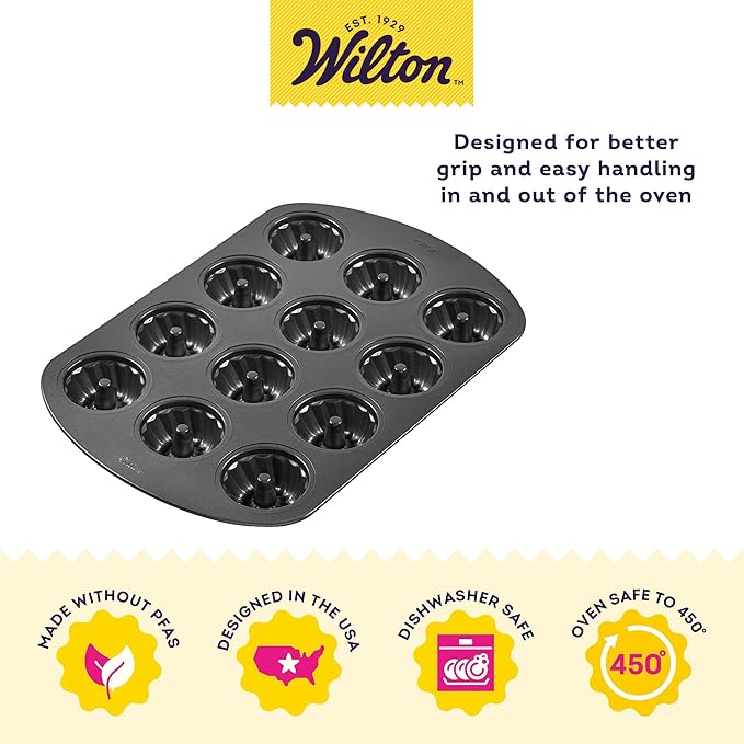 Wilton Gold Premium Non-Stick Warp-Resistant Bakeware, Made without PFAs, Mini Fluted Tube Pan,12- Cavity, 16.5 x 11.2 in, Packaging May Vary (Pack of 3)