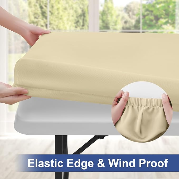 homing Rectangle Table Cloth Cover, Waterproof Polyester Elastic Fitted Tablecloth, Fits for 4 Foot Folding Tables, Washable Table Protector for Picnic, Camping, Outdoor (Champagne, 24" x 48")