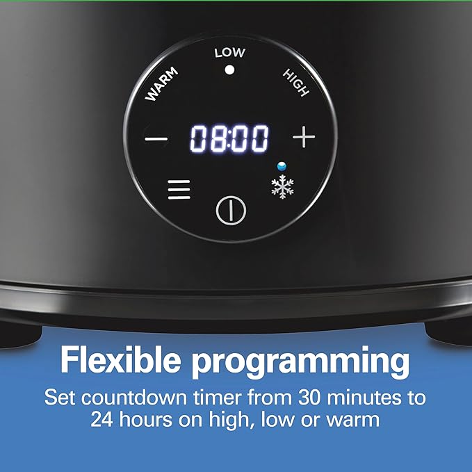 Hamilton Beach 6 Quart Set & Forget Programmable Slow Cooker with Defrost Function, Flexible Programming, Adjustable Countdown Timer, Large Dishwasher Safe Stoneware Crock and Glass Lid, Black (33765)