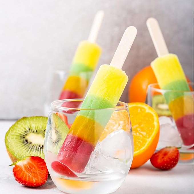 Stainless Steel Popsicle Molds, Set of 6 Ice Cream Maker, Ice Pop Molds With Holder, Metal Reusable Homemade Popsicle Molds with Sticks and Bags (Round Cup, No Slot)