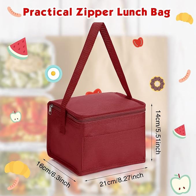 Nuogo 15 Pack Insulated Lunch Bags Bulk, Reusable Cooler Boxes, Leakproof Lunch Boxes Set, Waterproof Thermal Coolers, Insulated Beverage Bag for Women Men Work Picnic Beach(Wine Red)