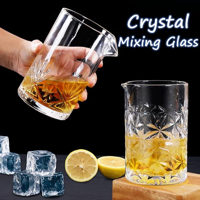 Gusnilo Cocktail Mixing Glass 24oz, Crystal Bar Mixing Glass 710ml for Home Bar, Set of 2