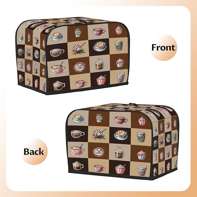 Coffee Cups Modern Toaster Cover 4 Slice Dust and Fingerprint Protection Toaster Bread Maker Covers Washable Kitchen Small Appliance Covers for Kitchen Accessories Decor Bakeware Women Gift