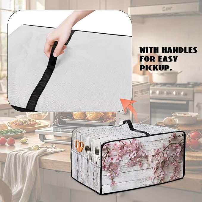 Air Fryer Toaster Oven Dust Cover Countertop Microwave Dust Cover Protector, Compatible with Convection Oven, L, 18.5 x 22.5 x 13 inches, Peach Blossom White Wood Grain