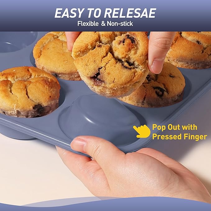Socisen 2 Pack 6 Cups Silicone Jumbo Muffin Pan with Metal Reinforced Frame Silicone Molds for Baking Cupcake Cake Baking Pans Muffin Tin Tart Pans Baking Set for Easter Christmas holiday Cookie Tin