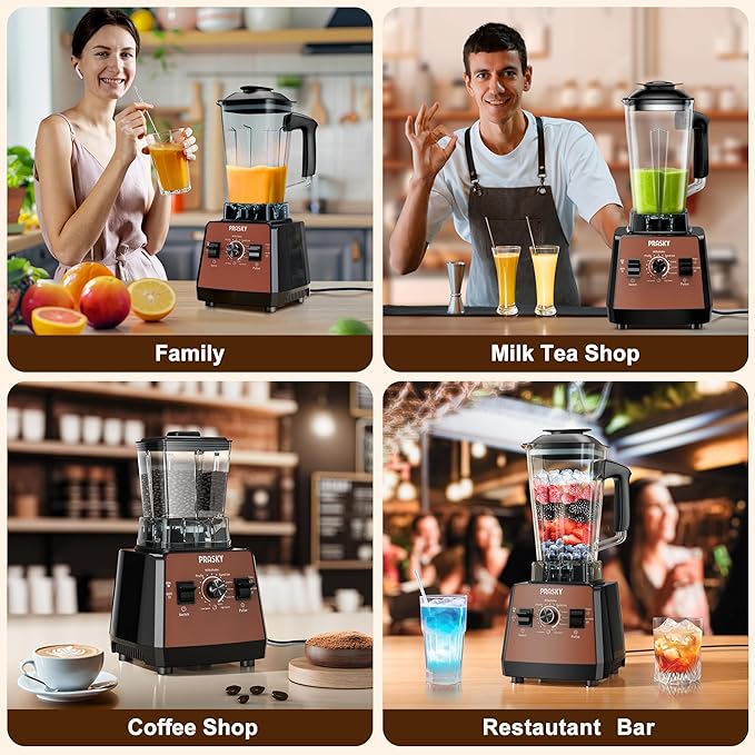 Blenders for Kitchen, Smoothie Blender, 2400W/1000W Prasky Blender & Grinder Combo, 25,000 RPM High Speed, 68oz BPA-Free Food Processor, Countertop Blender for Smoothies, Shakes & Food (Brown, 2L)