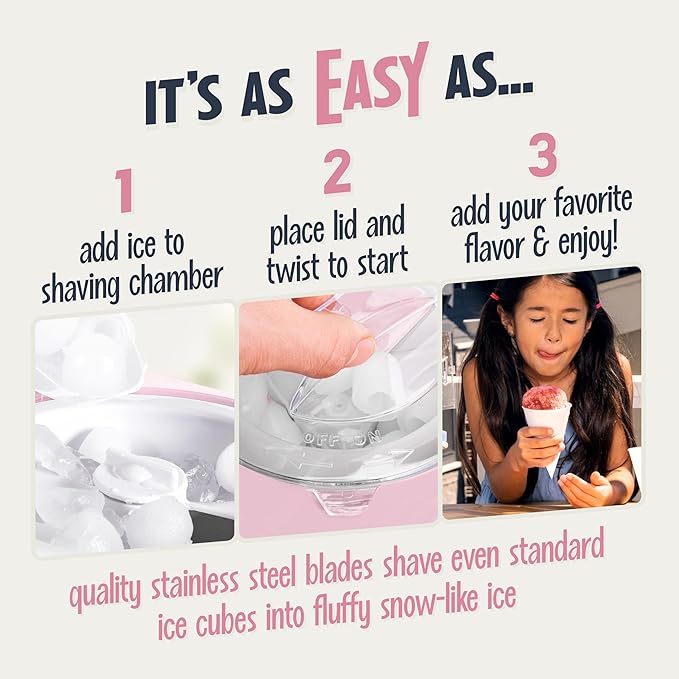 Nostalgia Snow Cone Shaved Ice Machine - Retro Table-Top Slushie Machine Makes 20 Icy Treats - Includes 2 Reusable Plastic Cups & Ice Scoop - Pink