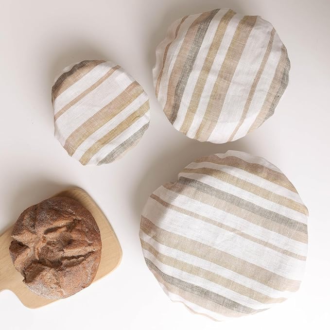 100% Linen Bowl Covers Reusable For Bread Proofing, 4 Pcs Elastic Cloth Fabric Colorful Stripe Bowl Covers, 5.9*7.9*9.8*11.8 Inches, Colorful 1