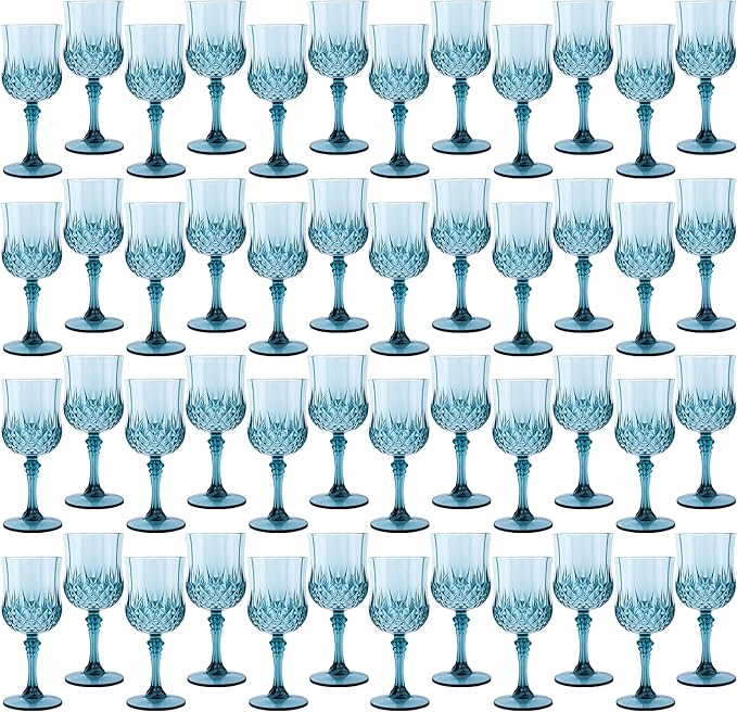 Plastic Wine Glasses, Plastic Goblets Vintage Style Cordial Unbreakable Drinking Glasses, Reusable Drinkware for Wedding Reception, Grand Event Party Supplies (48, Dusty Blue)