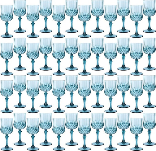 Plastic Wine Glasses, Plastic Goblets Vintage Style Cordial Unbreakable Drinking Glasses, Reusable Drinkware for Wedding Reception, Grand Event Party Supplies (48, Dusty Blue)