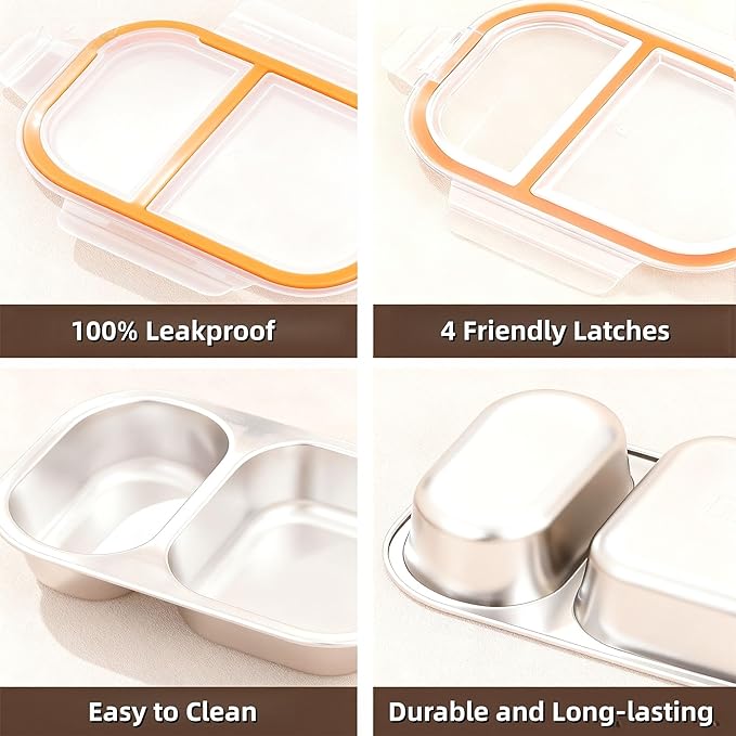 Bandesun Stainless Steel Snack Containers with Lids - 27 oz Salad Sauce Seasoning Container, Reusable Snackle Lunch Box for Kids & Adults, BPA-Free & Leakproof, Condiment Snack Pack Containers
