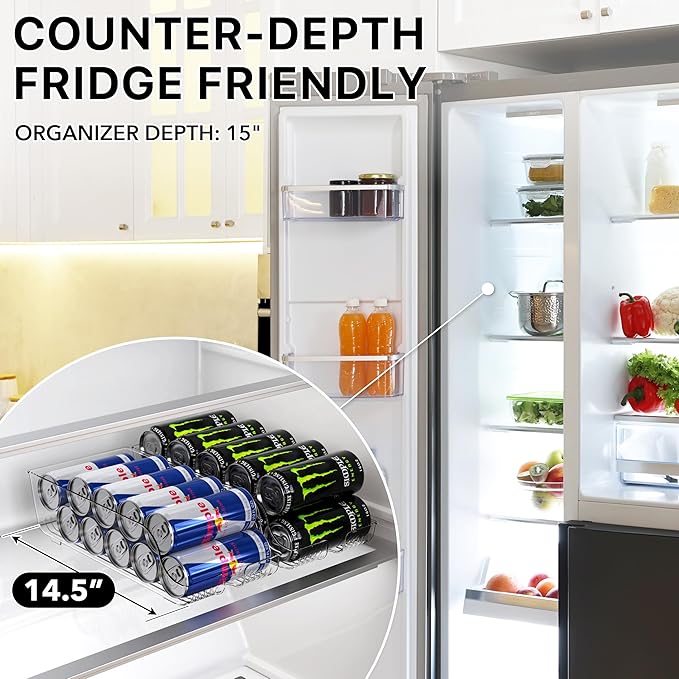 Simple Houseware Tall Skinny Can Organizer and Dispenser for Refrigerator or Pantry, Clear, Set of 2