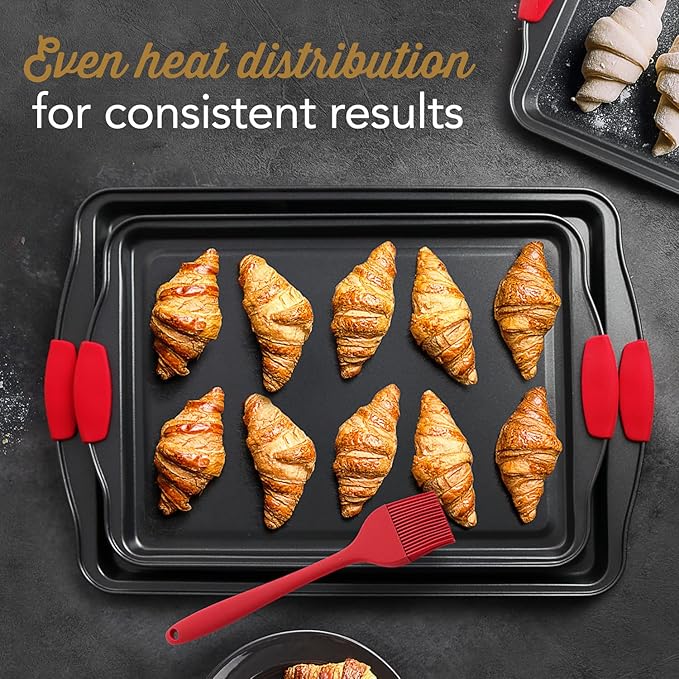 Baking Pan Set, 15 Piece Premium Baking Set, Nonstick Bakeware Sets BPA Free, Cookie Sheets for Baking Nonstick Set, Steel Baking Sheets for Oven with Muffin Pan, Cake Pan & Black Kitchen Utensils