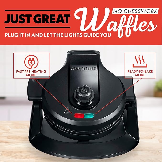 Gourmia Dual Pour Waffle Maker – Belgian Waffle Maker with Mess Free Spout, Nonstick Plates, Compact Upright Storage, 800W, Black