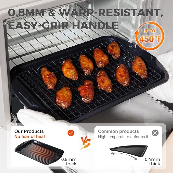 HONGBAKE 9-Piece Non Stick Baking Pans Set with Wave Texture for Reduced Oil, 0.8mm Thick Non Toxic Bakeware Sets, Includes Stackable Cookie Sheets for Oven Cooking, Cake Pan, Muffin Pan, Blue