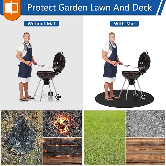 Round Under Grill Mat for Outdoor Grill, 60 Inch Anti-Slip BBQ Floor Mats, Easy to Clean Reusable Fireproof Grill Pad, Oil-Proof Waterproof Protector for Deck Fireplace Pit Mat Black